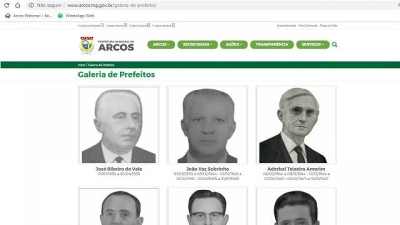 Galeria de prefeitos de Arcos pode ser acessada pelo site oficial do município 