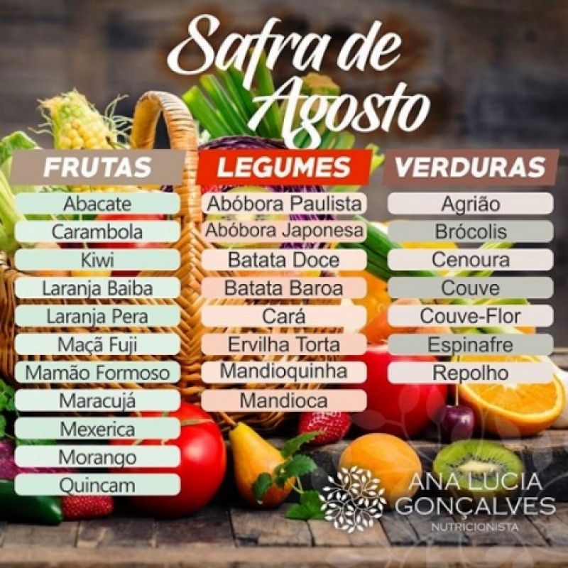 Frutas e hortaliças da safra de Agosto