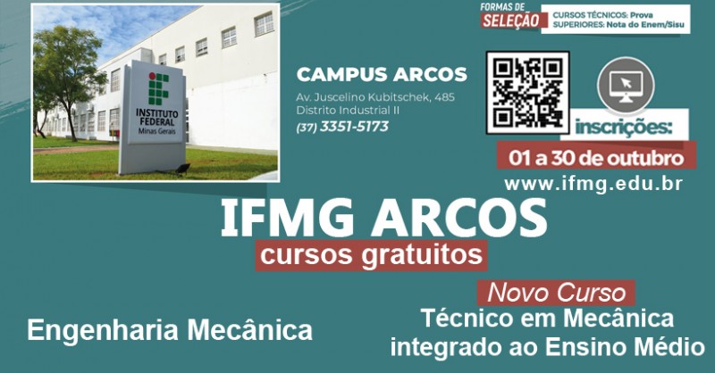 IFMG Arcos abre inscrições para processo seletivo de cursos de graduação e ensino médio gratuitos