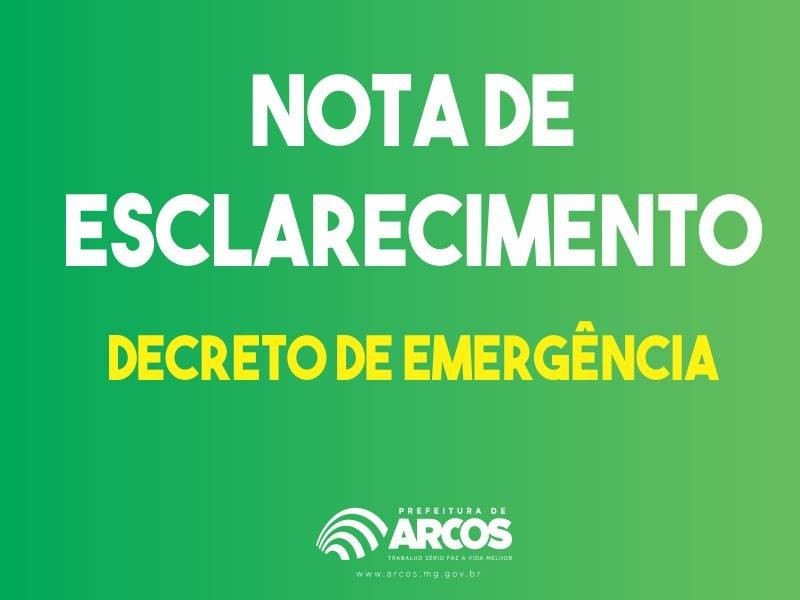 Prefeitura de Arcos emite nota de esclarecimento sobre o decreto de emergência