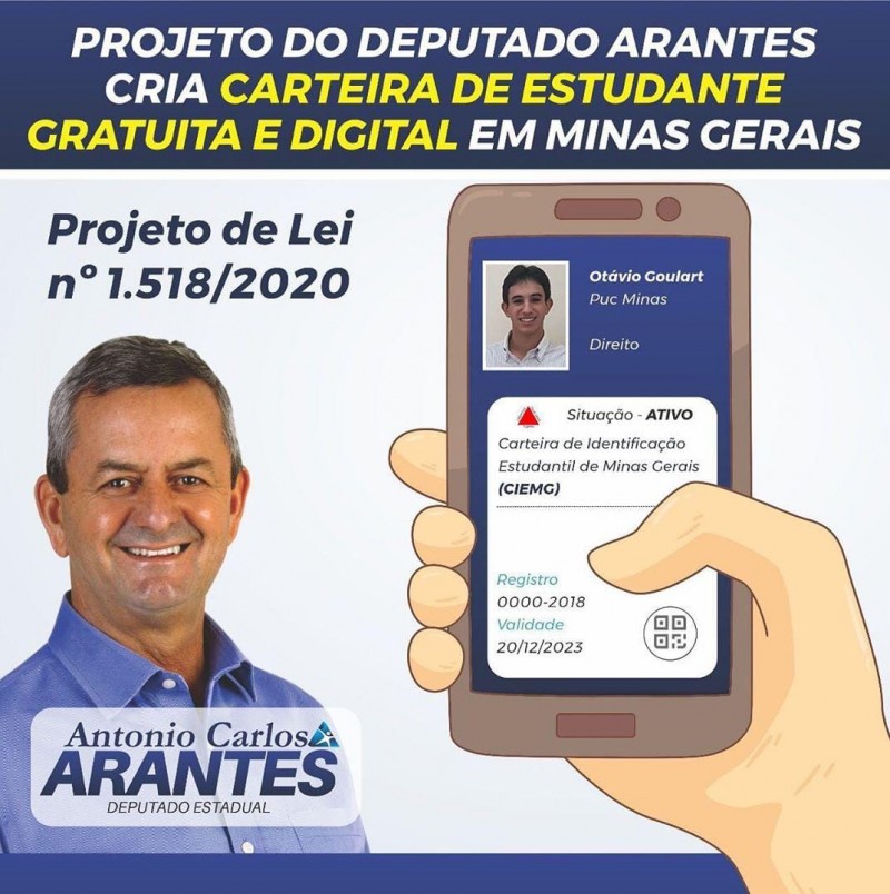 Projeto do Deputado Arantes cria Carteira de Estudante gratuita e digital em Minas Gerais