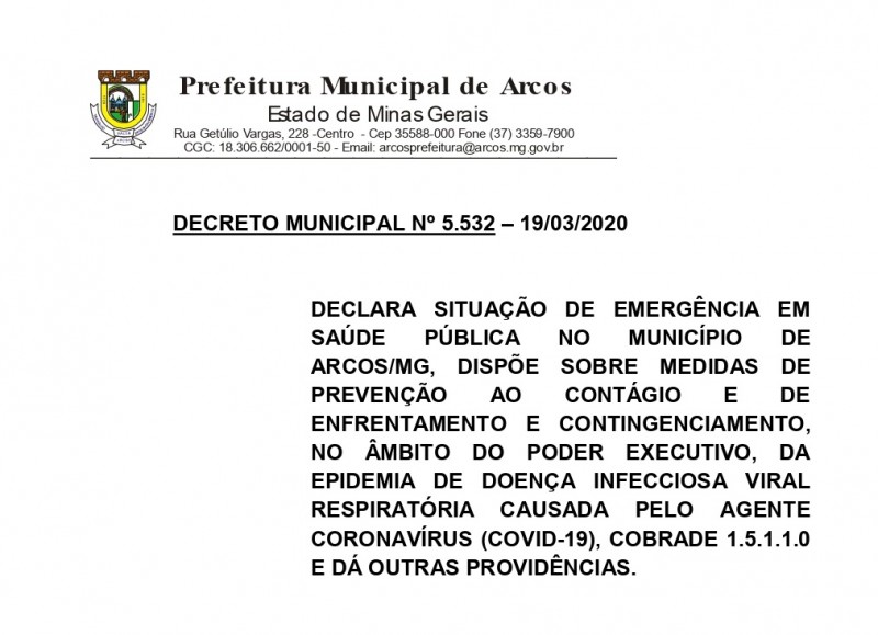Novo Decreto Publicado - Novas medidas contra o COVID-19 em Arcos