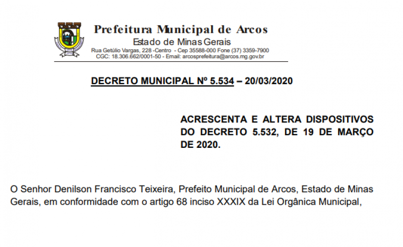 Alterações no Decreto Municipal 5.532