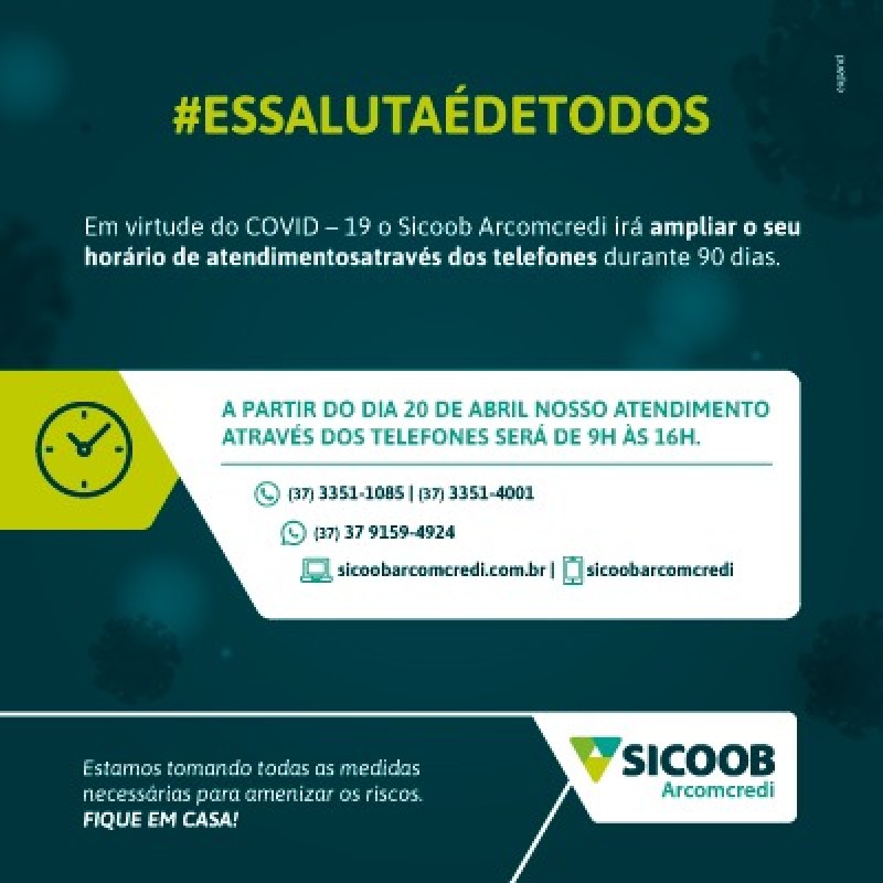 Sicoob Arcomcredi irá ampliar o horário de atendimento através de seus telefones.