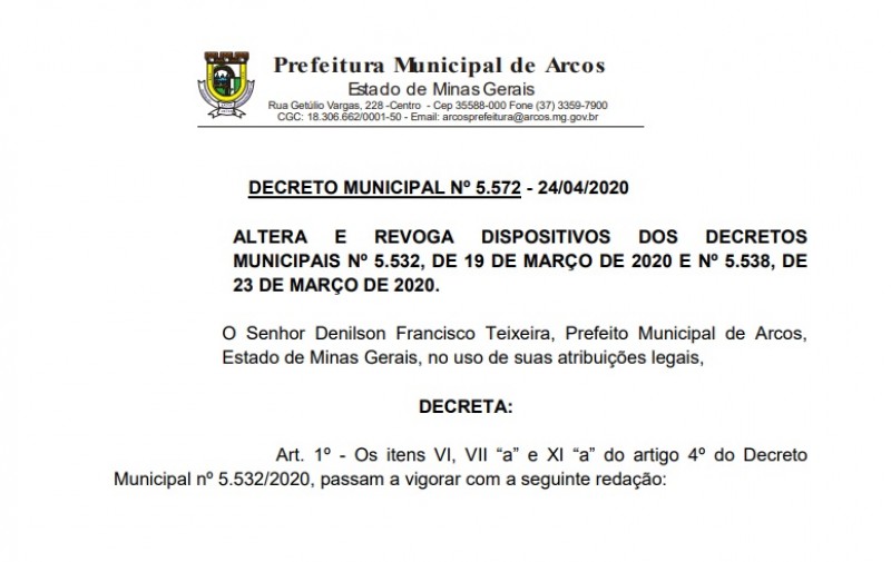 Novo Decreto revoga toque de recolher e apresenta mudanças no atendimento no paço municipal, clubes, templos religiosos, lanchonetes, sorveterias e pastelarias