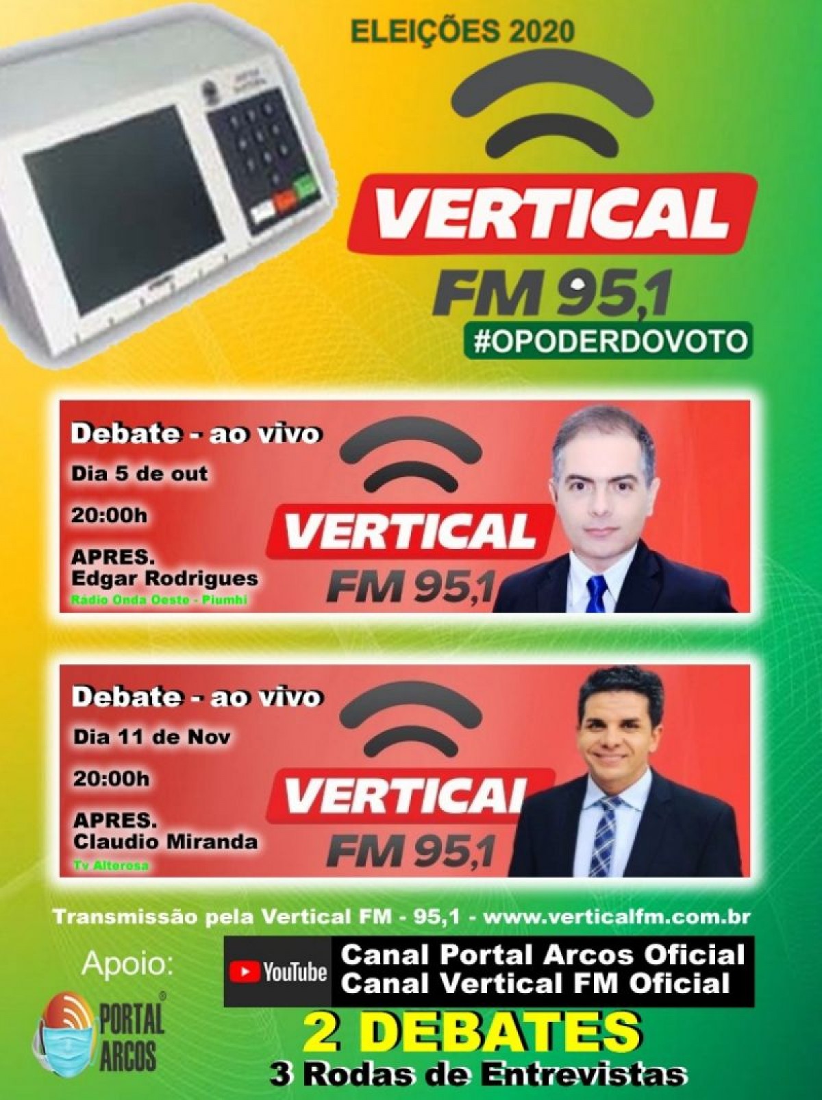 ELEIÇÕES 2020 : DEBATES DA VERTICAL FM/PORTAL ARCOS , SERÃO REALIZADOS NO AUDITÓRIO DO IFMG