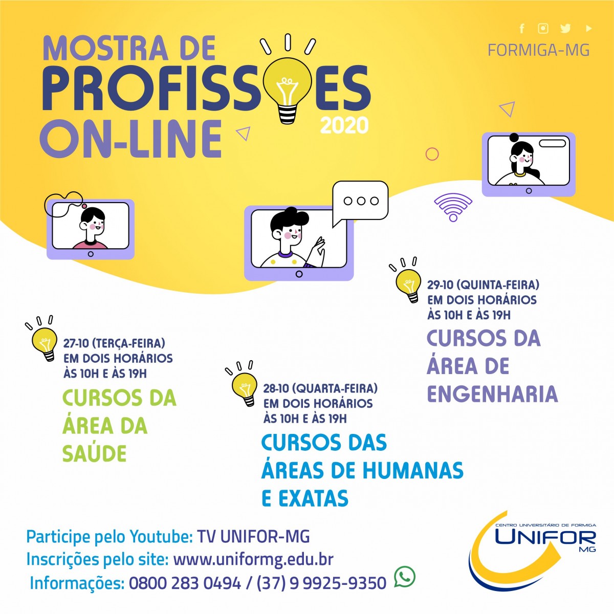 MOSTRA DE PROFISSÕES DA UNIFOR-MG ACONTECE NESTA SEMANA DE 27 A 29 DE OUTUBRO DE FORMA ON-LINE