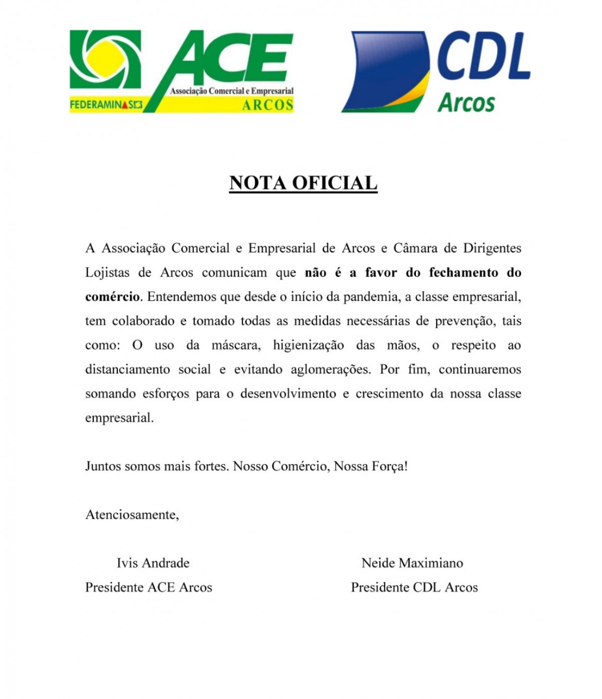 Nota Oficial ACE/CDL Arcos