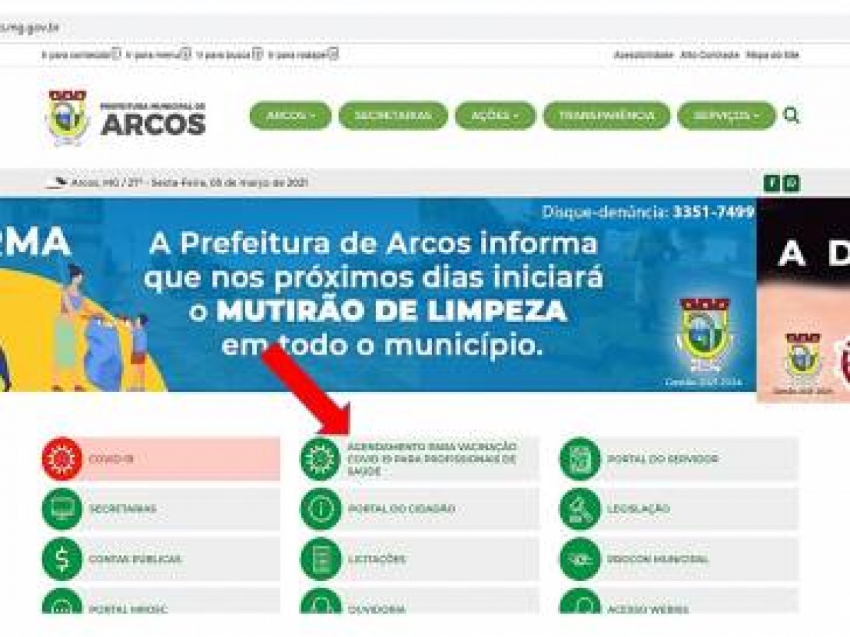 PREFEITURA DE ARCOS ABRE CADASTRO PARA PROFISSIONAIS DA SAÚDE SEREM VACINADOS CONTRA COVID-19