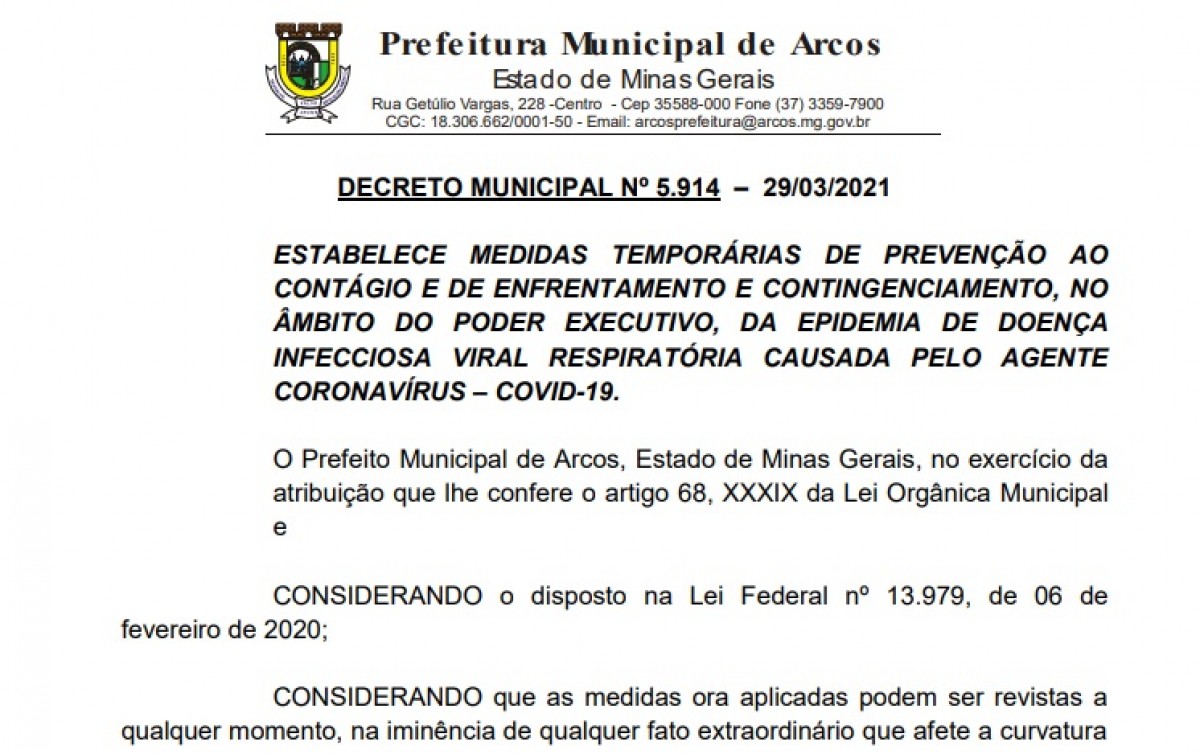 PUBLICADO DECRETO MUNICIPAL Nº 5.914 – 29/03/2021