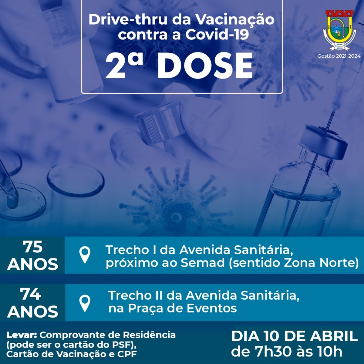 SÁBADO (10) TERÁ VACINAÇÃO DE SEGUNDA DOSE PARA IDOSOS DE 74 E 75 ANOS