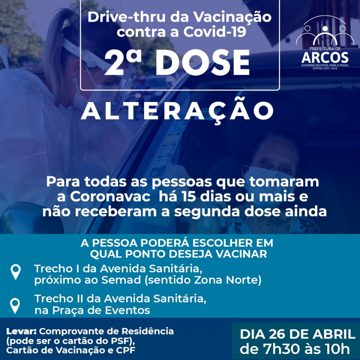 SEGUNDA-FEIRA (26) HAVERÁ DOIS PONTOS DE VACINAÇÃO