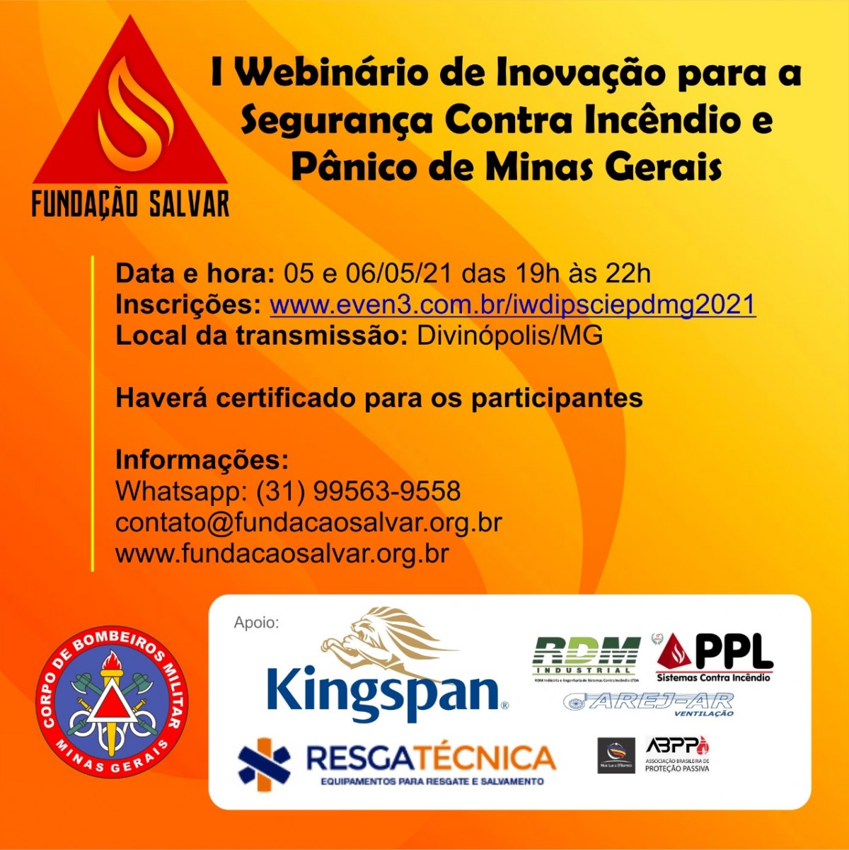 100% gratuito, online e com certificado: 1º Webinário  de Inovação para a Segurança Contra Incêndio e Pânico de Minas Gerais