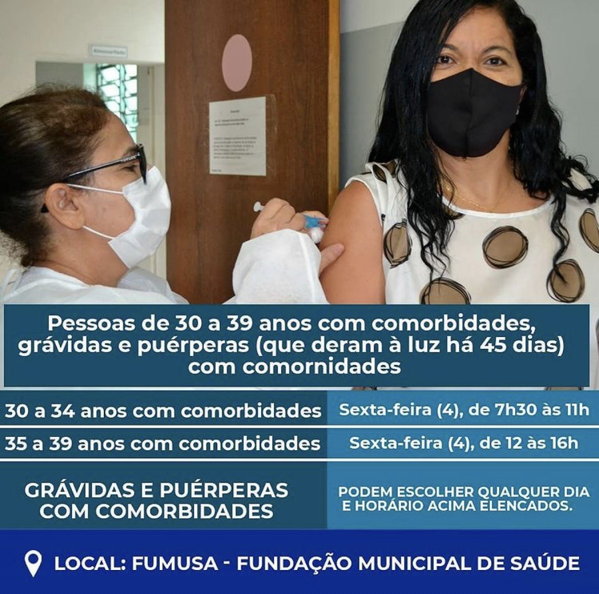 COVID-19: Pessoas de 30 a 39 anos com comorbidades serão VACINADAS na FUMUSA; veja datas