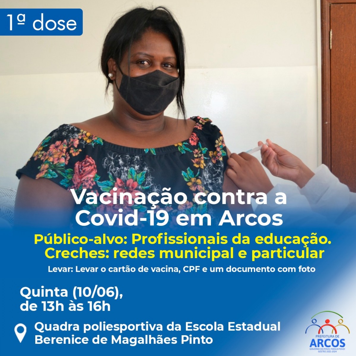 Covid 19: Arcos começa a vacinar profissionais da Educação nesta quinta-feira (10/06)