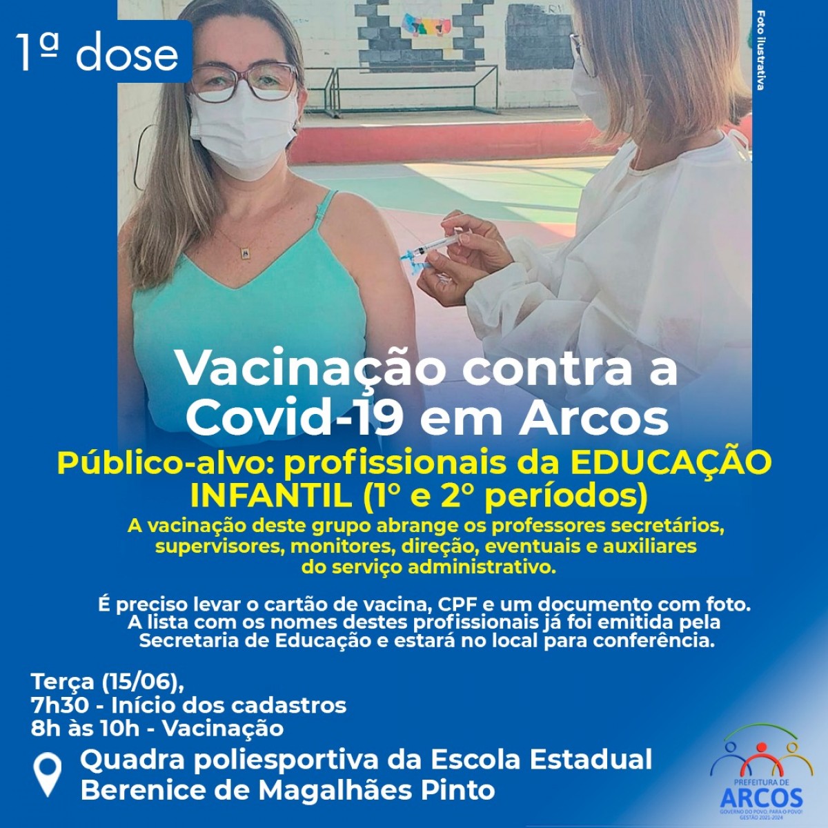 Covid-19. Arcos vacinará profissionais da EDUCAÇÃO INFANTIL nesta terça-feira (15)