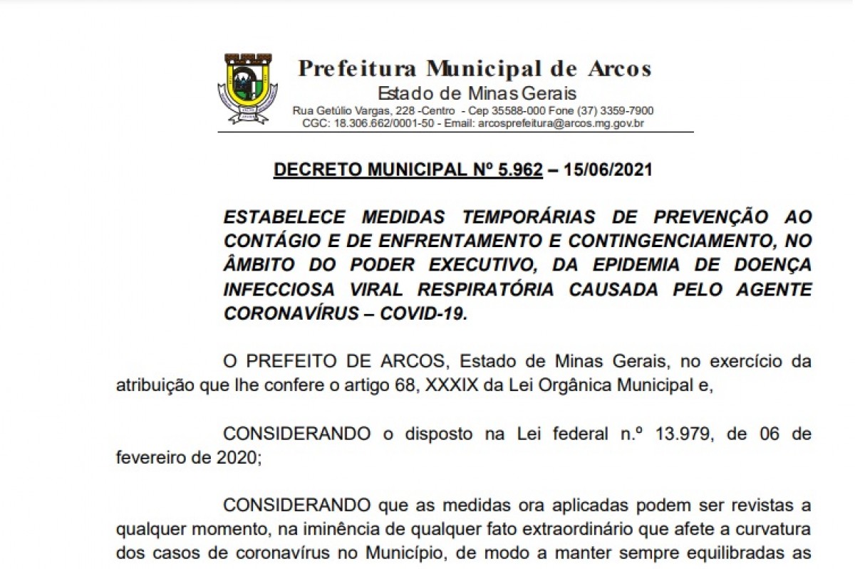 Novo Decreto autoriza o retorno das atividades presenciais em todos os estabelecimentos de ensino do Município de Arcos públicos ou privados.