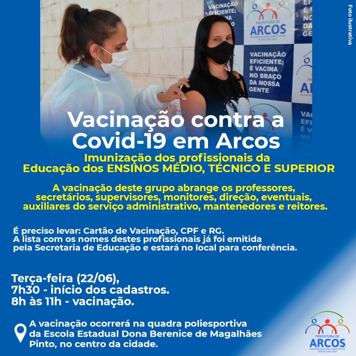 Covid-19: Profissionais da Educação dos Ensinos Médio, Técnico e Superior serão vacinados na terça-feira (22)