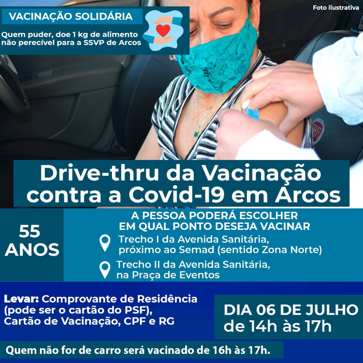 Covid-19: Pessoas de 55 anos serão vacinadas na terça-feira (06), de 14h às 17h