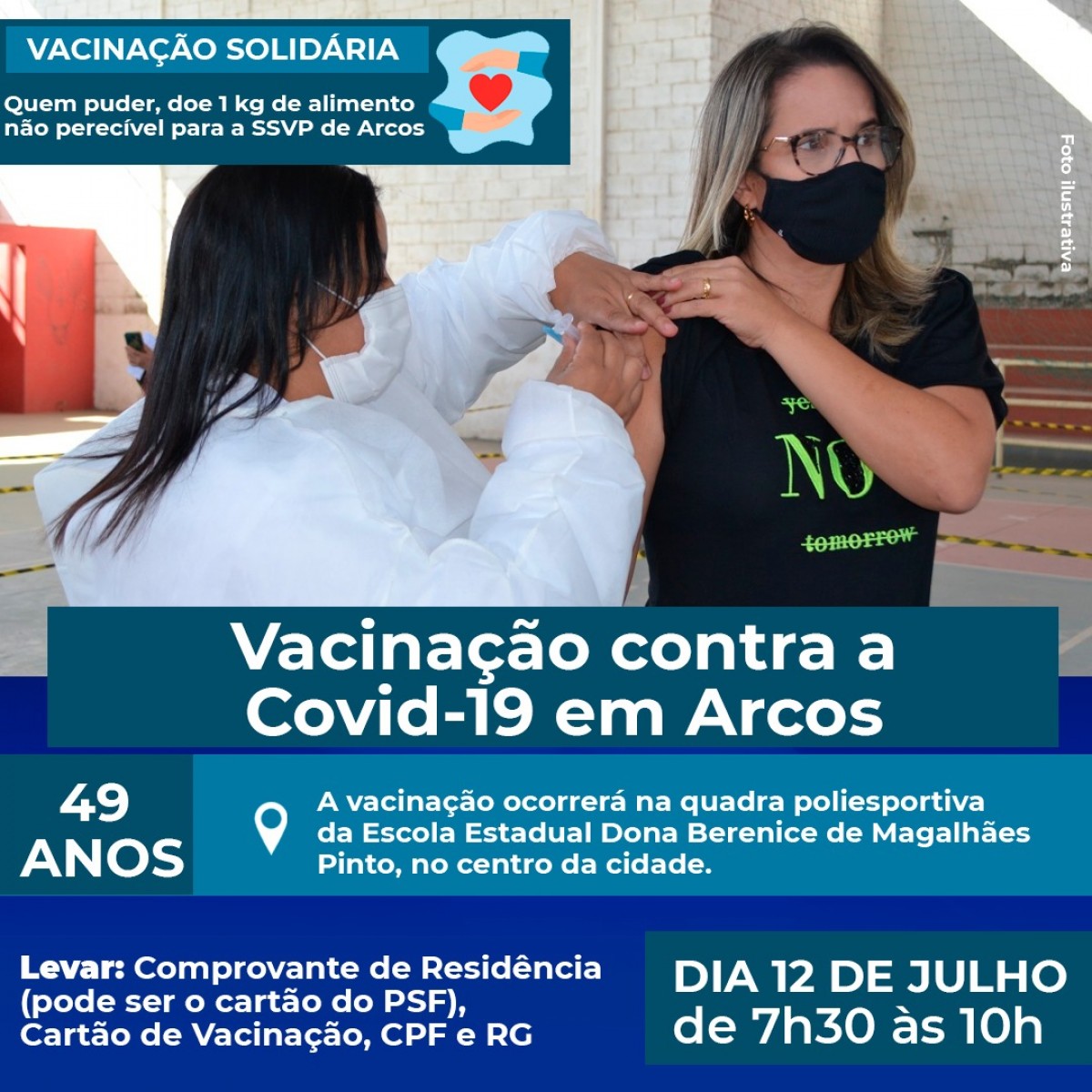 Covid-19: Pessoas de 49 anos serão vacinadas na segunda-feira (12/07); atenção para o local