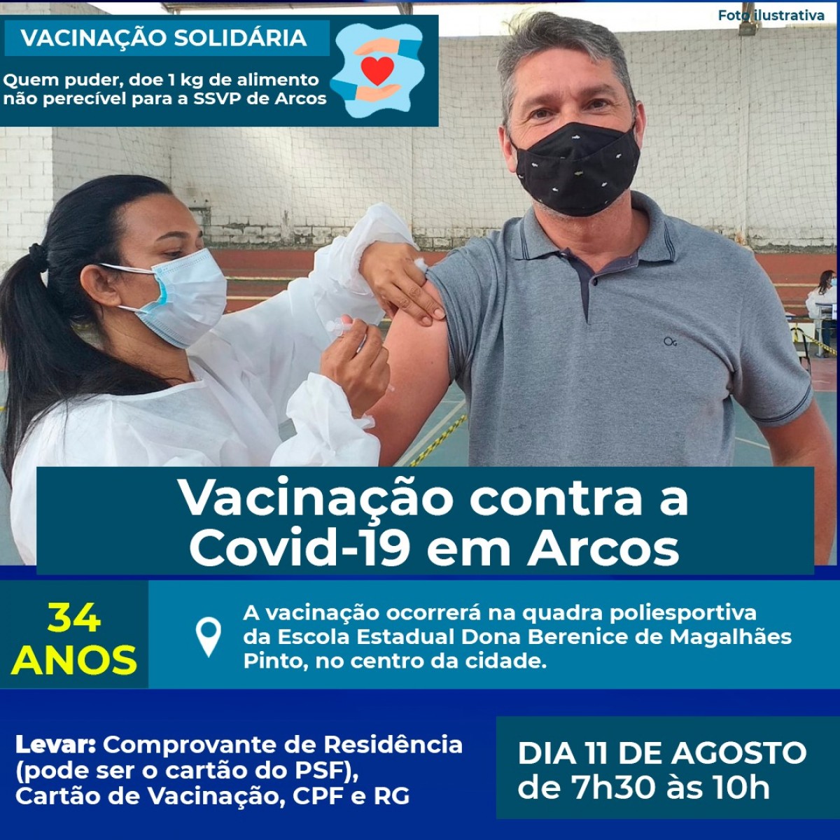 Covid-19: Pessoas de 34 anos serão vacinadas na quarta-feira (11/08); atenção para o local