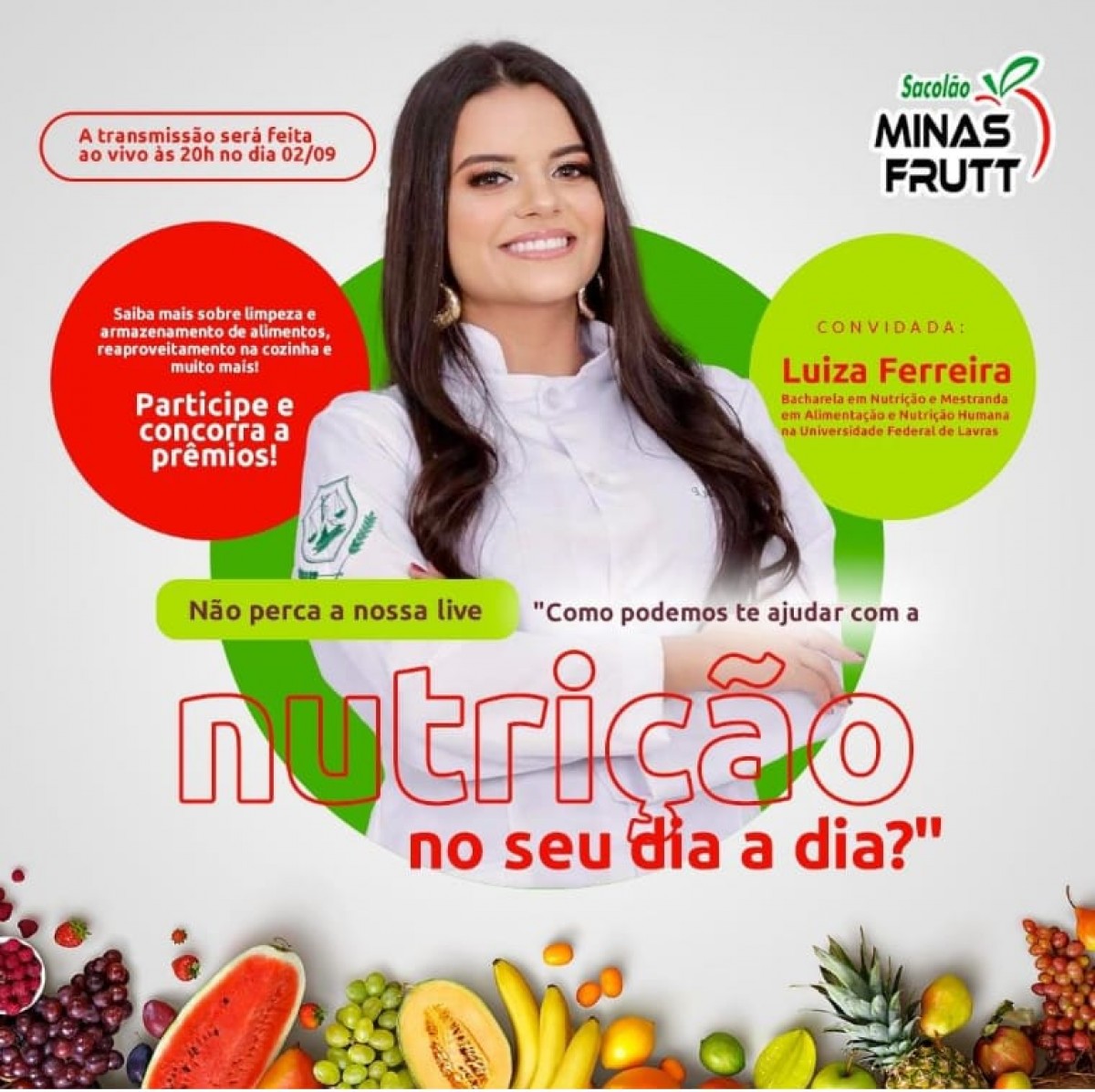 Nesta quinta-feira, dia 2, tem live com a nutricionista Luiza Ferreira sobre limpeza, armazenamento e reaproveitamento de alimentos no dia a dia