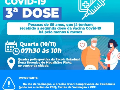 Arcos/MG: na quarta (10) é a vez dos idosos de 69 anos receberem a 3ª dose da vacina contra a Covid-19