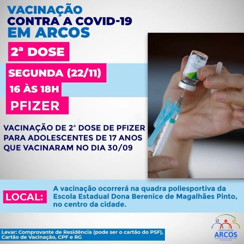 Covid-19: Hoje (22) tem 2ª dose de Pfizer para adolescentes de 17 anos que vacinaram no dia 30/09