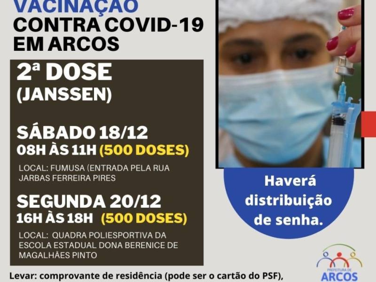 Covid-19: Vacinação de 2ª dose da Janssen do sábado (18) mudou de local; confira