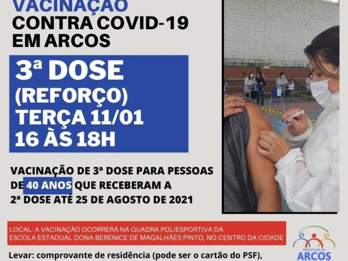 Covid-19: na terça (11) tem 3ª dose da vacina para pessoas de 40 anos que receberam a última imunização até 25/08/21; atenção para o horário