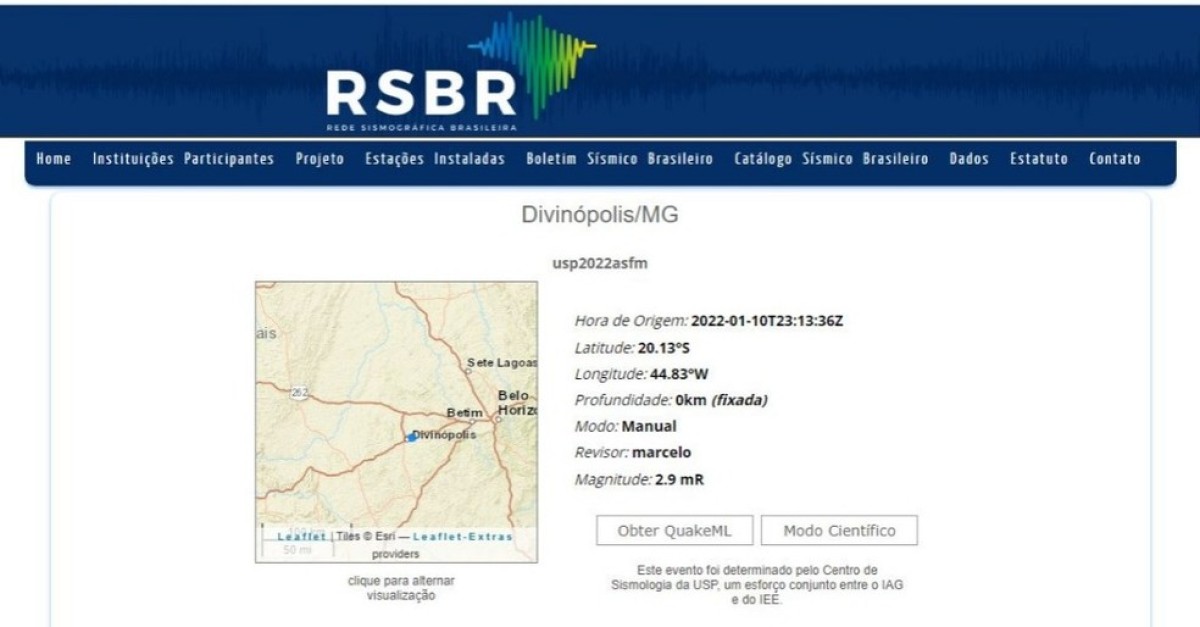 Rede Sismográfica Brasileira aponta que Divinópolis teve abalo sísmico de magnitude 2,9 na escala Richter