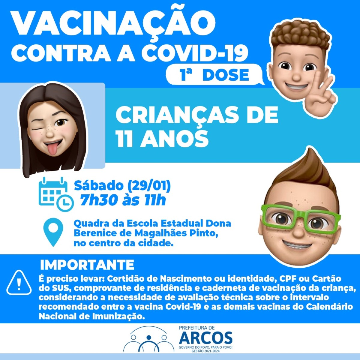 Covid-19: Sábado (29) tem vacinação para crianças de 11 anos