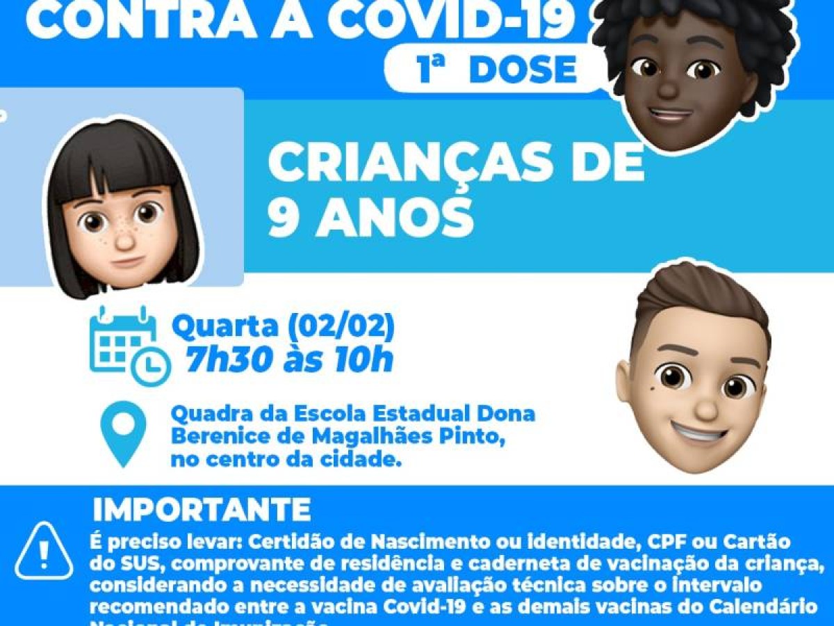 Covid-19: Na quarta-feira (02) tem vacinação para crianças de 09 anos