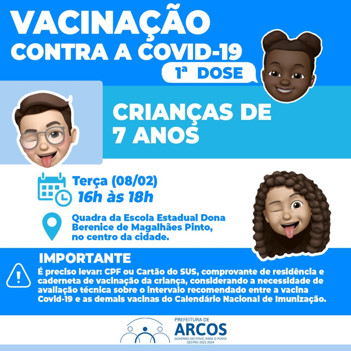 Covid-19: na terça-feira (08) tem vacinação para crianças de 07 anos