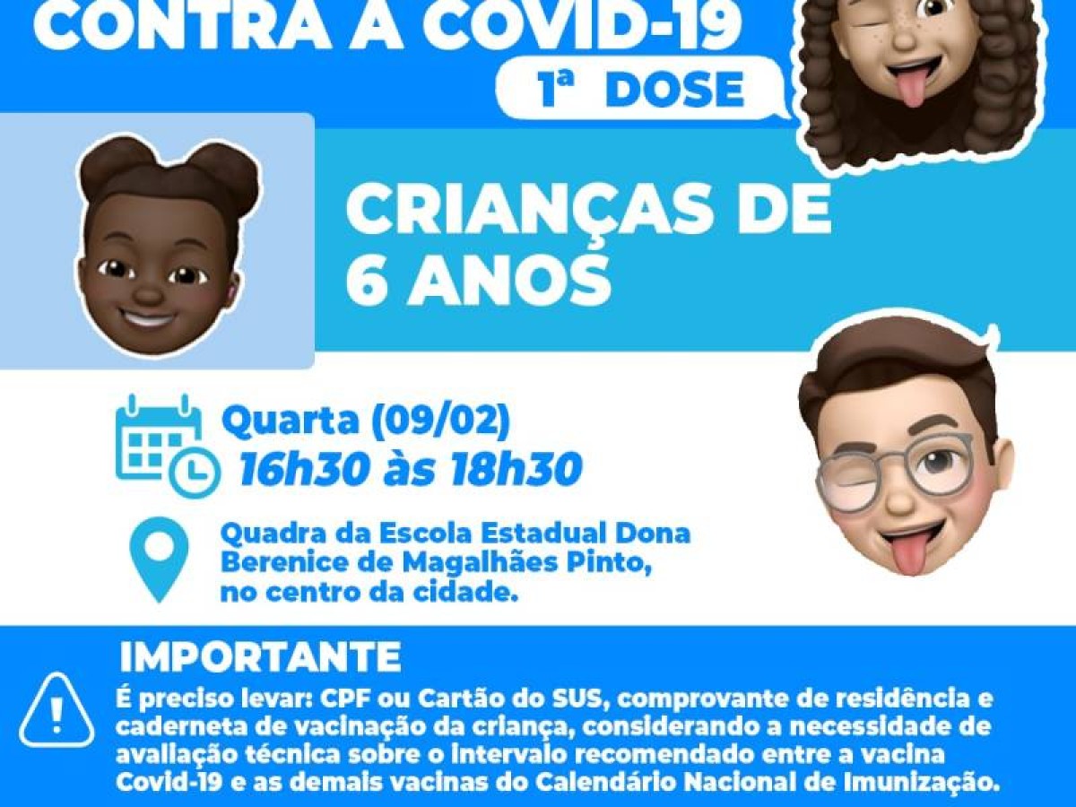 Covid-19: na quarta-feira (09) tem vacinação para crianças de 06 anos
