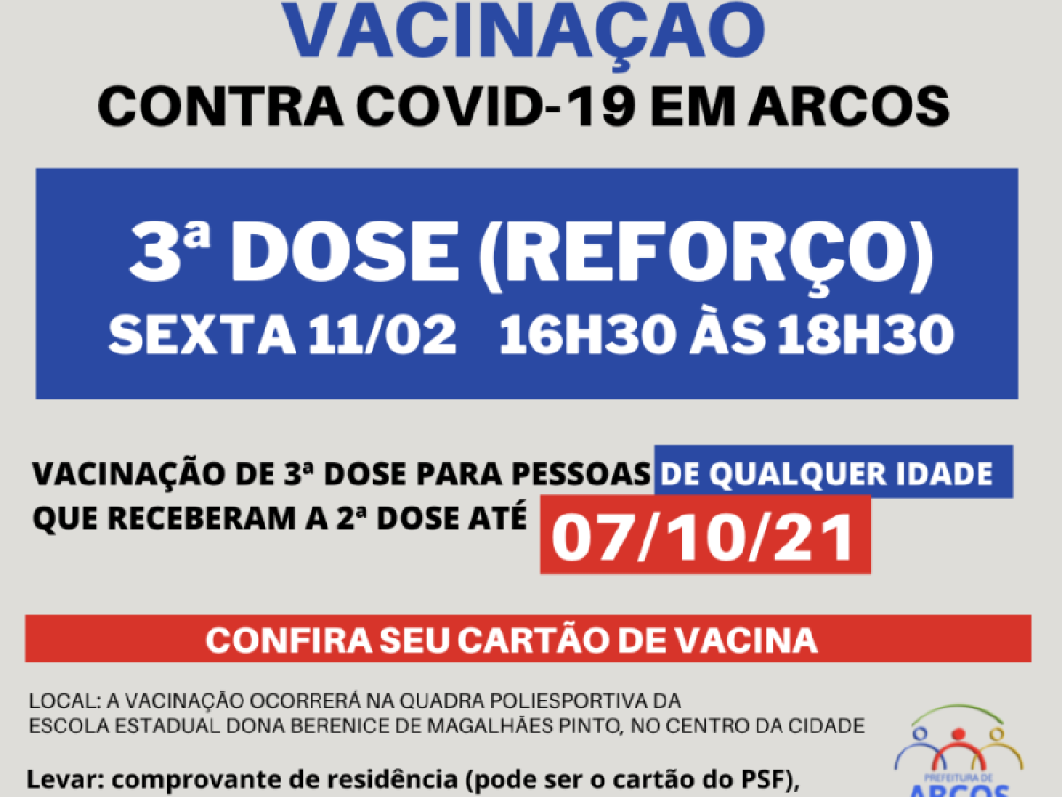 Covid-19: sexta (11/02) tem 3ª dose da vacina para pessoas de qualquer idade, que receberam a última imunização até 07/10/21