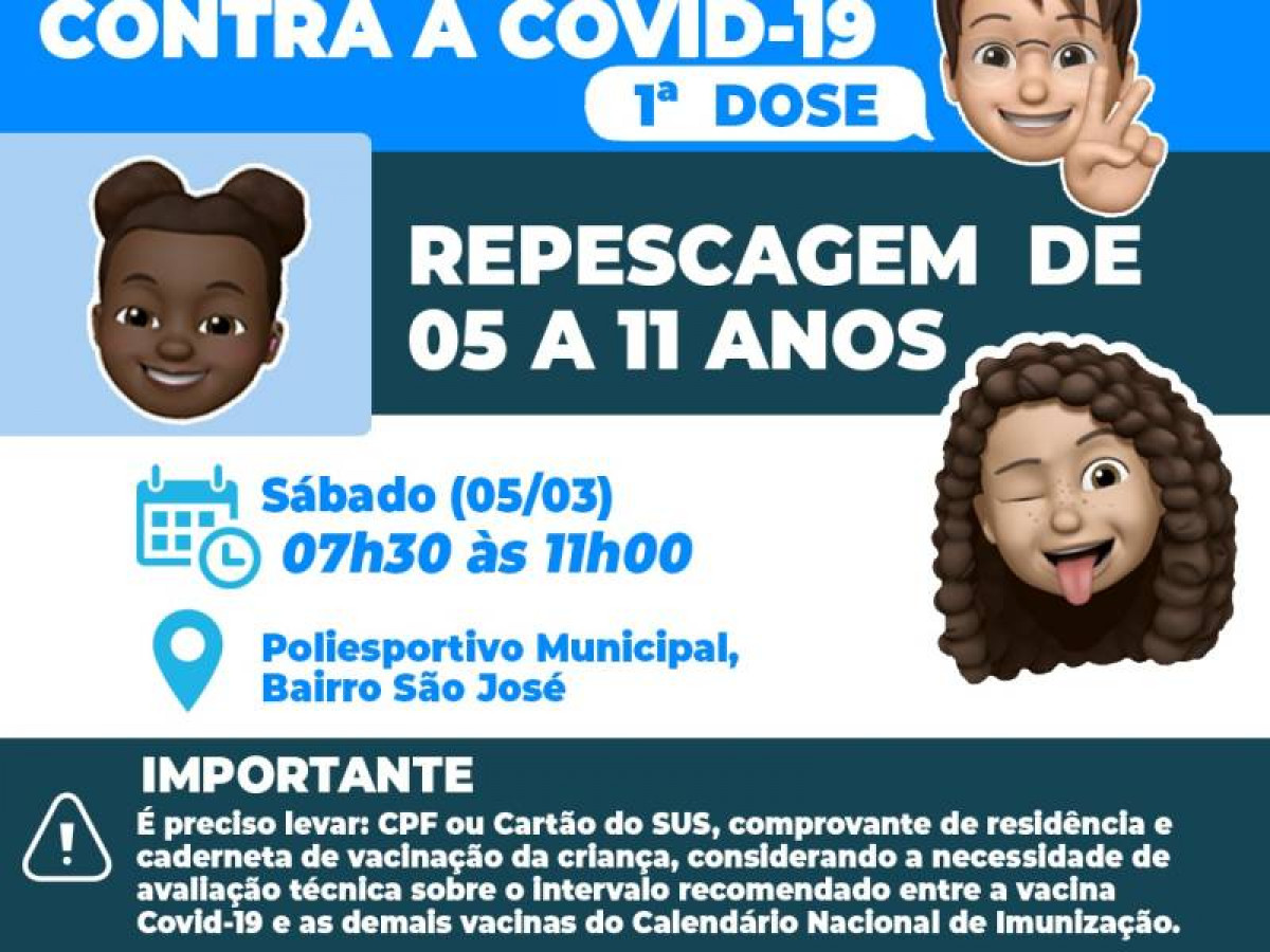 Covid-19: sábado (05/03) tem mais uma repescagem de vacinação para crianças de 05 a 11 anos