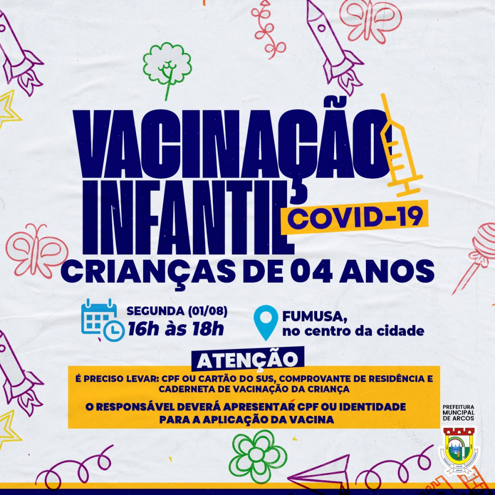 Hoje tem vacinação contra Covid-19 para crianças de 04 anos