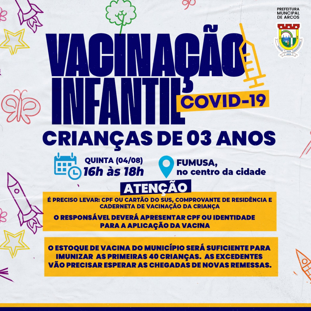 Hoje tem vacinação contra Covid-19 para crianças de 03 anos