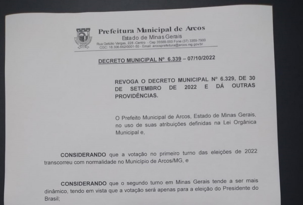 Revogado Decreto Municipal Nº 6.329