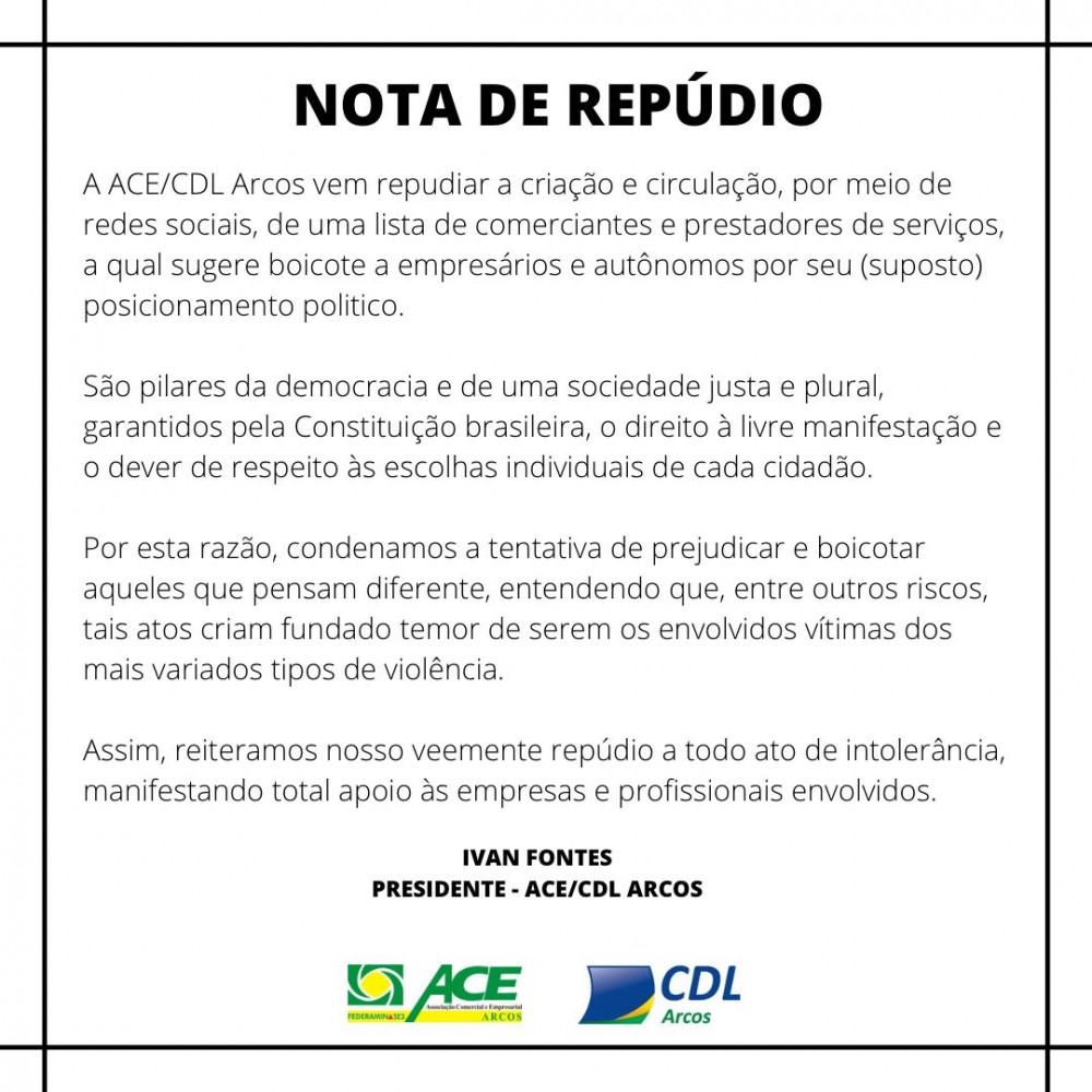 Nota de Repúdio - ACE/CDL Arcos