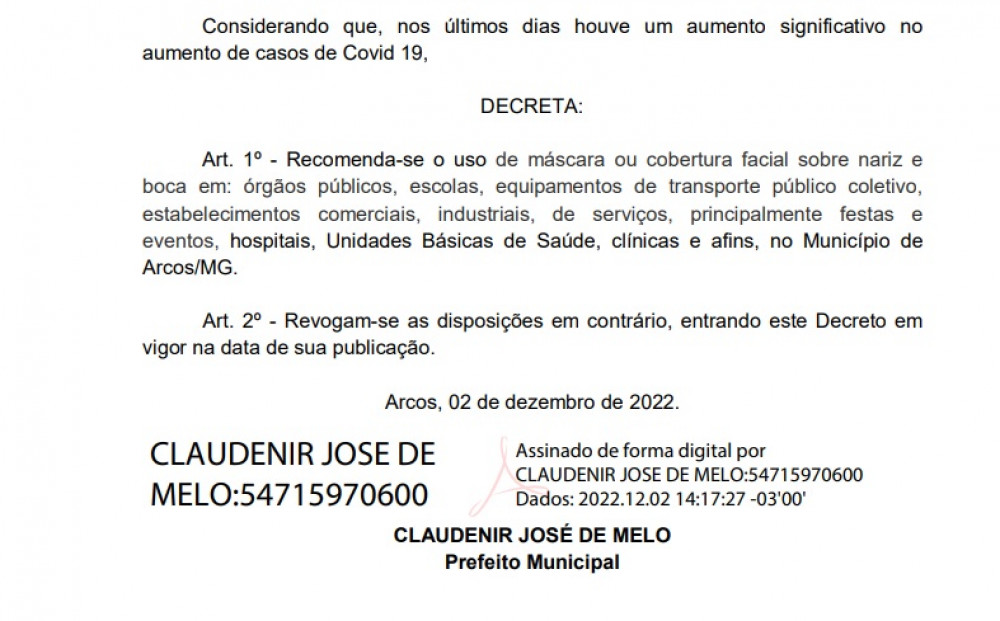 DECRETO MUNICIPAL Nº 6.410 SOBRE USO DE MÁSCARAS