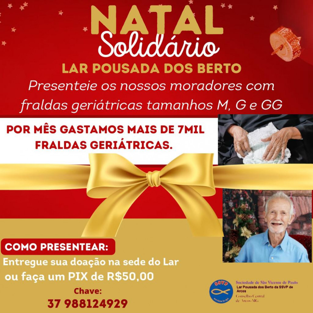 Asilo Lar Pousada dos Berto inicia campanha de Natal 2022 com meta de arrecadar de fraldas geriátricas