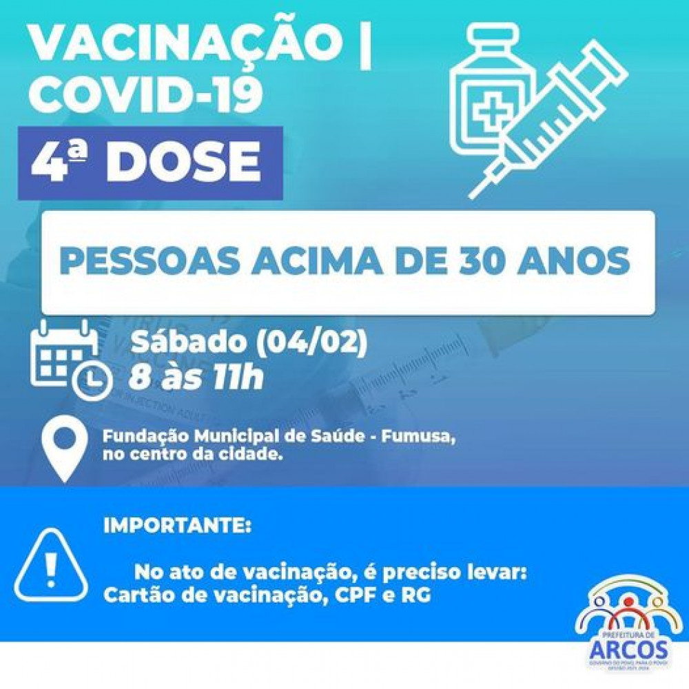 Pessoas acima de 30 anos devem se vacinar com a 4ª dose contra a Covid-19