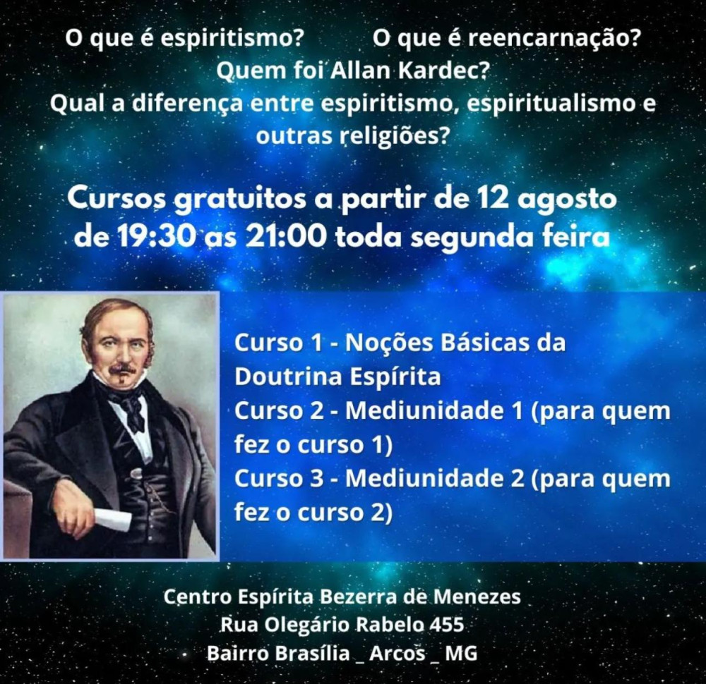 Centro Bezerra de Menezes oferece cursos introdutórios sobre o Espiritismo gratuitos a partir do mês de agosto
