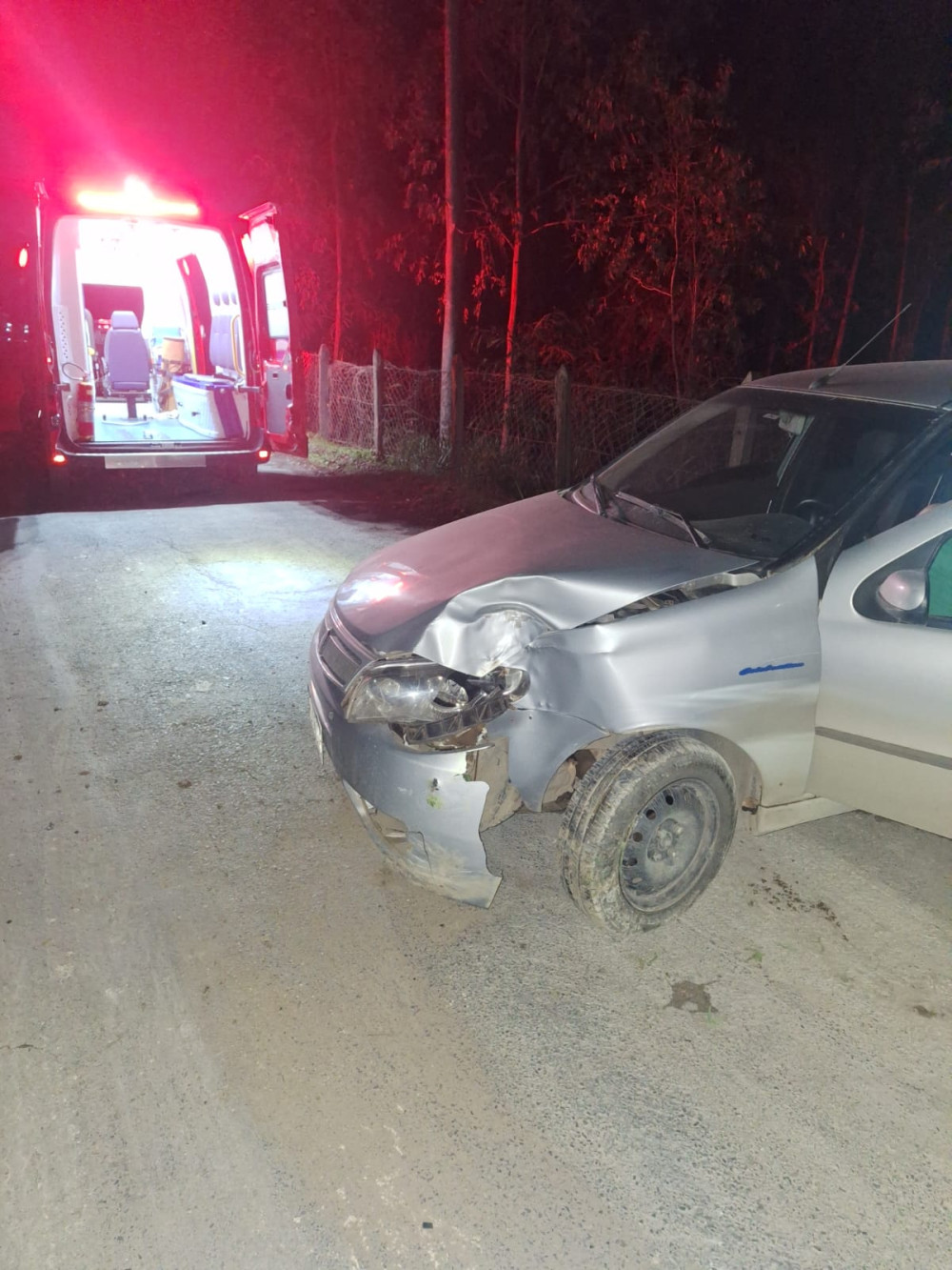 Mulher perde o controle da direção ao passar por quebra-molas e choca contra uma árvore