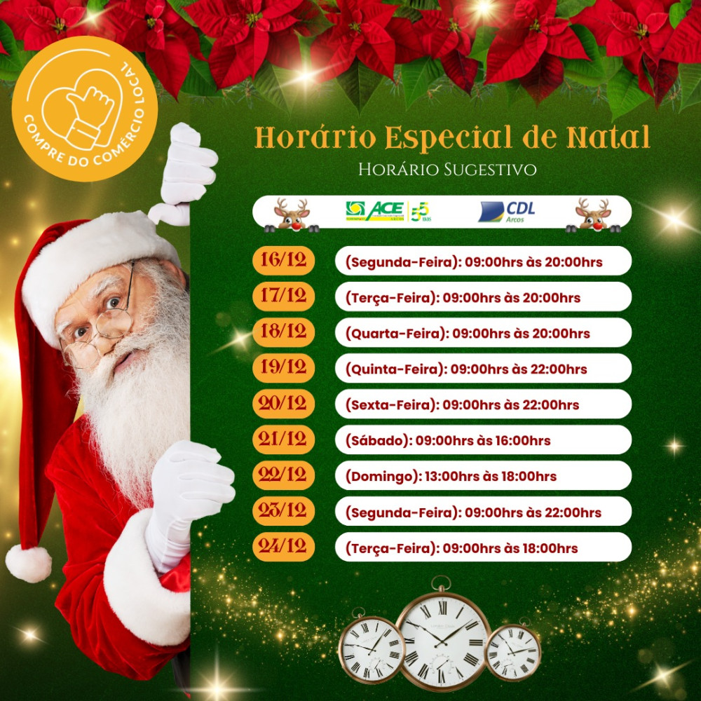 ACE/CDL Arcos divulga horário especial de natal