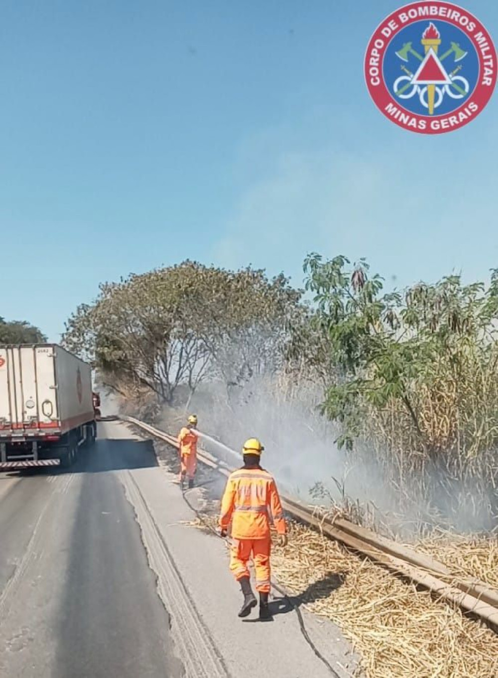 Bombeiros de Arcos combatem incêndio às margens da BR-354 e evitam propagação para área rural