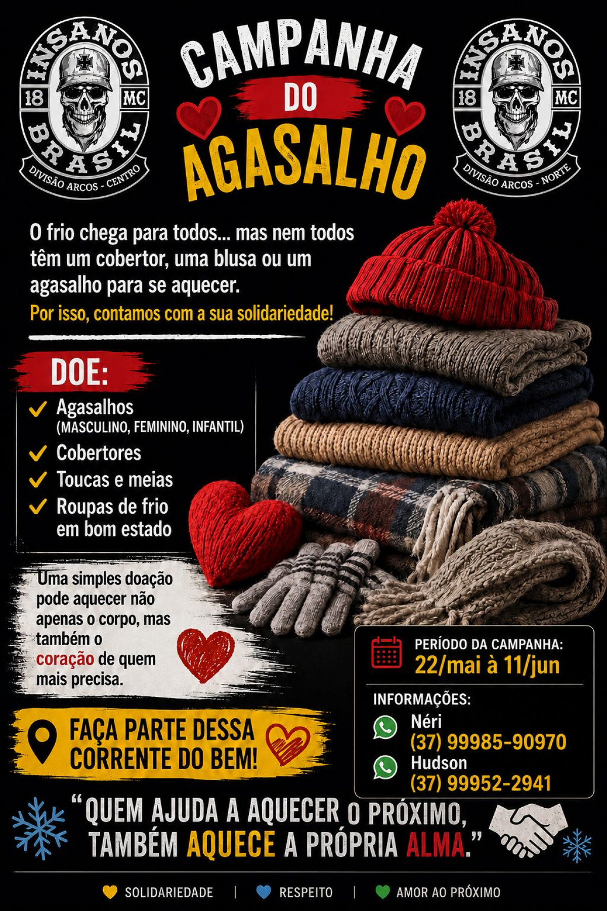 Insanos MC convoca população para a Campanha do Agasalho e arrecadação emergencial de alimentos